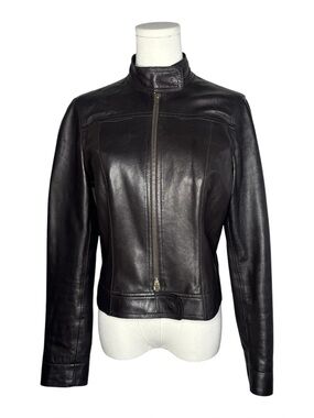 Vintage Prandina Dark Brown Italian Calf Leather Zip Up Moto Jacket Y2K Euro